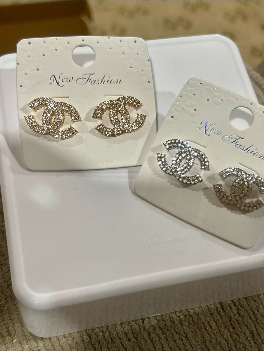 Sparkling Interlocking Stud Earrings - Gold and Silver, 2 pairs - Picture 4 of 7